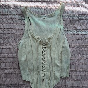 POL Cream Lace-Up Crop Top